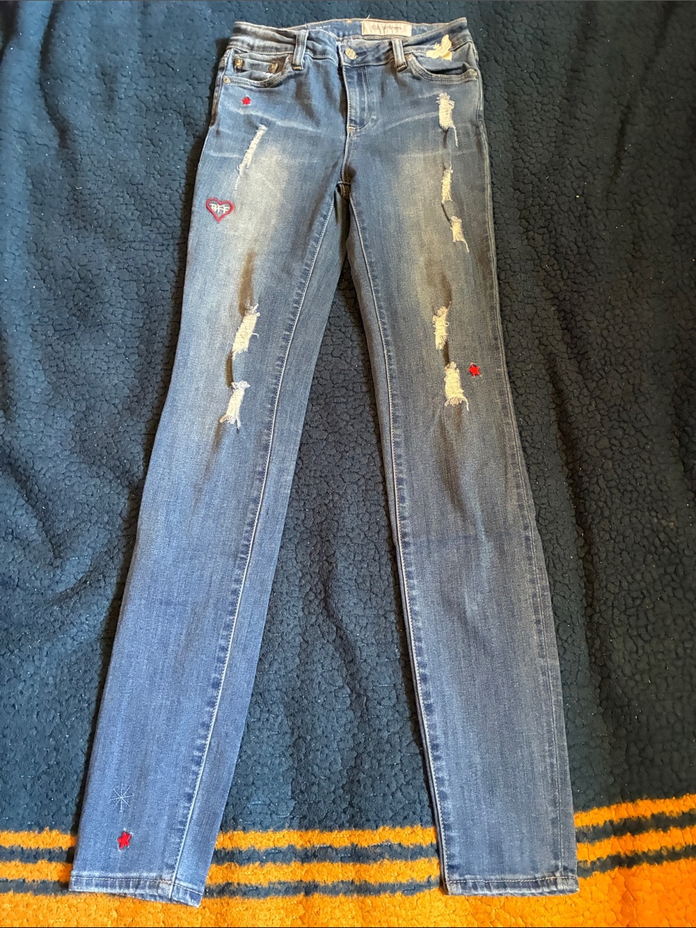AG Adriano Goldschmied Blue super Skinny Jeans with Red Embroidery